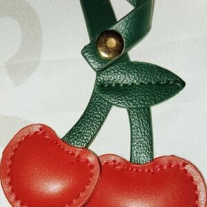 Cherry-Shaped Red and Green Leather Keychain